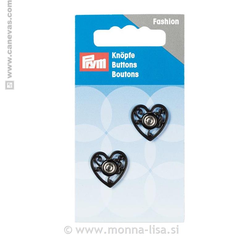 Pritiskači prišivni srce 18mm črn-2k