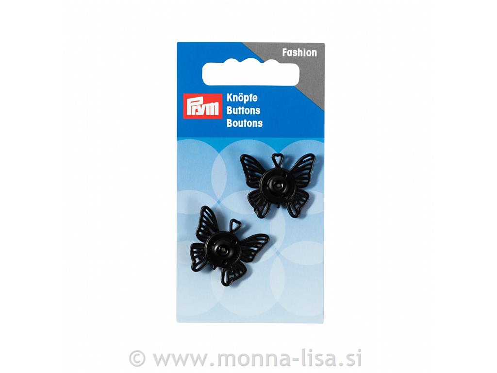 Pritiskač prišivni metulj 25mm črn 2 kos