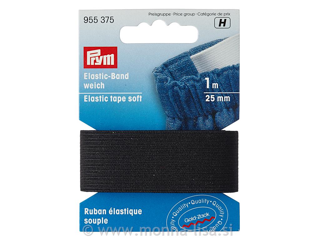 Elastični trak 25mm/1m mehkejši - črn