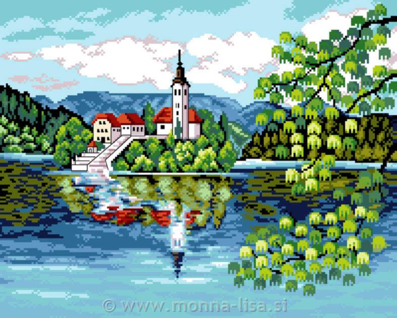 Gobelin s prejicami 40x50cm Bled pomlad